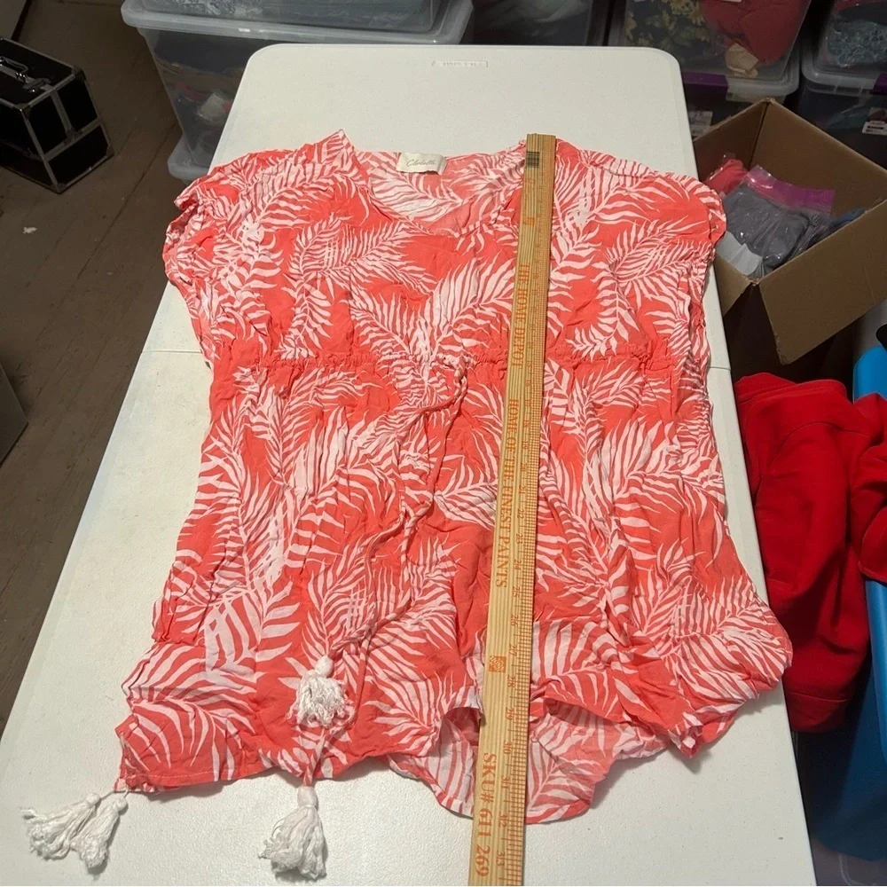 Cleobella Swim Coverup Dreamy Sun-set Kaftan One Size Tropical Coral Palm Y